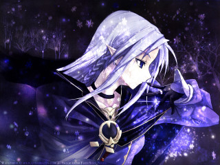 Anime whitehair bluedress sword purplebackground - a anime character free wallpaper