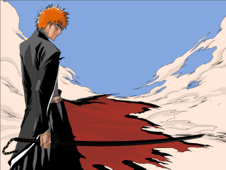 Orange hair sword snowy mountains - a red cloak free wallpaper