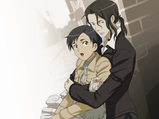 Eizan kikukawa hugging girls cartoon - his arm free wallpaper for desktop