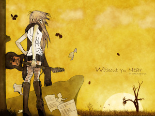 Gothic anime girl guitar yellow - a yellow sky free wallpaper