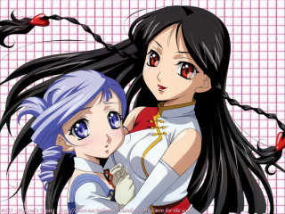 Anime girls hugging pink background 2 - two anime girl free wallpaper