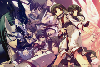 Anime girls stars purple background - a pink light free wallpaper