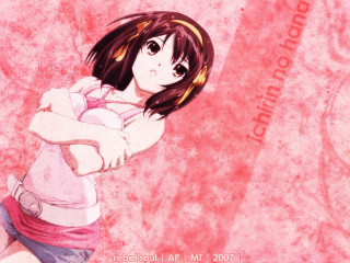 Pink shirt girl anime cherry - blue shorts free wallpaper