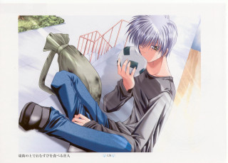 Man sitting phone bag woman - the ground holding free wallpaper