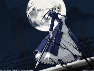 Woman dress sword fullmoon trees - a long dress holding free wallpaper for desktop