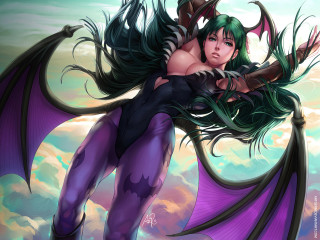 Green haired demon girl purple - green hair free wallpaper for desktop