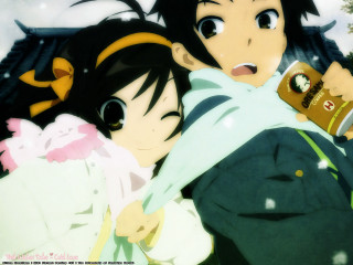 Suzumiya haruhi ai mitsu hug - a couple of people free wallpaper for desktop
