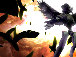 Cartoon bird wings clouds leaves - his arm free wallpaper for desktop