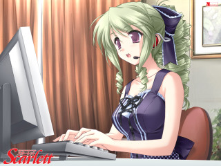 Green haired woman anime desk - a woman sitting free wallpaper