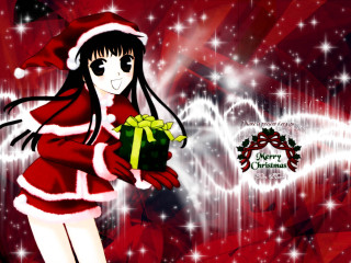 Girl santa present christmas tree - present free wallpaper
