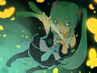 Green haired anime girl knife - pop surrealism free wallpaper