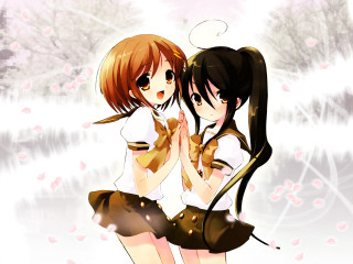 Anime girls hug snowy flower 2 - flower and trees free wallpaper