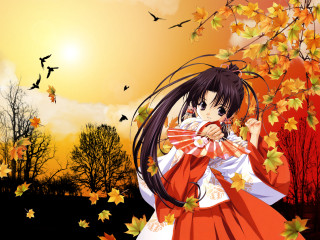 Woman red dress fan autumn - a red dress holding free wallpaper for desktop