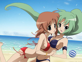 Anime girls beach ball green - a wave free wallpaper