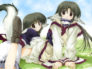Eizan kikukawa anime sisters outdoors - their back free wallpaper