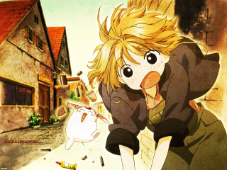 Cartoon boy blonde cigarette house - magical free wallpaper