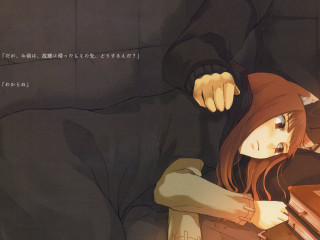 Red haired wolf girl hoodie - against a wall free wallpaper