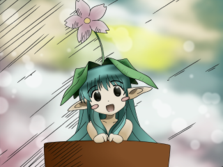 Cartoon flower greenhair bluedress manga - a green hair free wallpaper