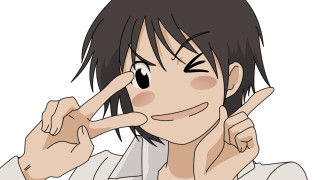 Smiling person finger to face - a hand free wallpaper