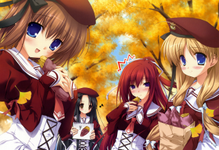 Anime girls autumn leaves school - a group of anime girls free wallpaper