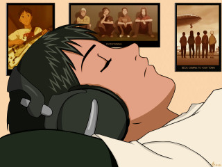 Sleeping man headphones room guitar - asaf hanuka free wallpaper