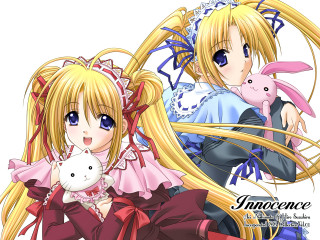 Blonde anime girls holding rabbit - blue eyes holding free wallpaper