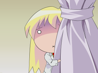 Cartoon peeking curtain rednose yellowhair - a red nose free wallpaper