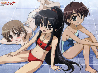Three anime girls bathroom swimwear - suit free wallpaper