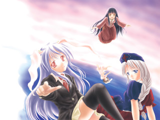 Anime girls bed clouds magic - a group of anime girls sitting next free wallpaper