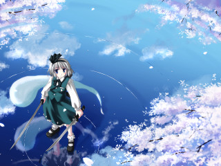 Girl green dress flying sword - a green dress free wallpaper for desktop