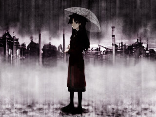 Woman rain umbrella city magic - an umbrella over her head free wallpaper