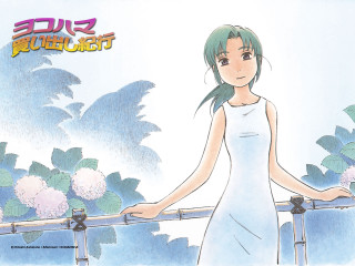 Girl white dress green hair - her arm free wallpaper