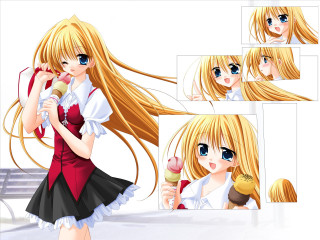 Blonde girl cupcake hair brush - long blonde hair holding free wallpaper