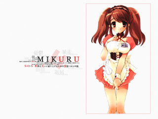 Red haired maid asahina mikuru - a short dress free wallpaper