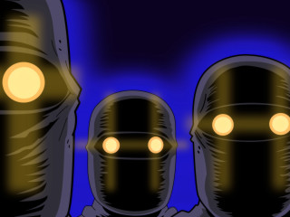 Glowing heads night blue background - a yellow light free wallpaper