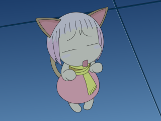 Cartoon cat yellow ribbon pink - its chest free wallpaper