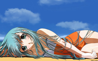Woman beach blue hair orange - a blue hair free wallpaper for desktop