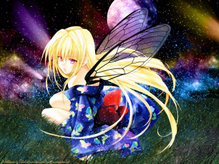Fairy butterfly wings stars fullmoon - a full moon behind her free wallpaper