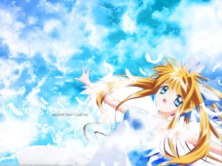 Anime girl flying blue sky - white cloud free wallpaper