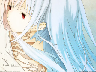Anime girl blue hair tattoos - her chest and chest free wallpaper