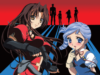 Anime characters gun blue brown - serial art free wallpaper for desktop