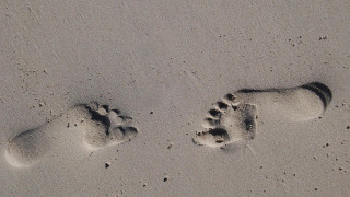 Footprints sand beach wave walking - beach free wallpaper