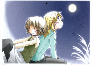 Fullmoon night sitting manga 2girls - a couple of people sitting next free wallpaper for desktop