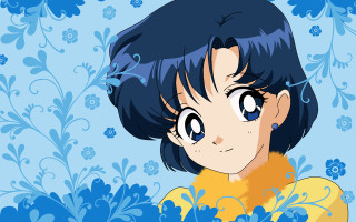 Blue hair girl flower kimono - a yellow shirt free wallpaper