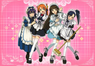 Maid girls pink background hearts - maid outfit free wallpaper