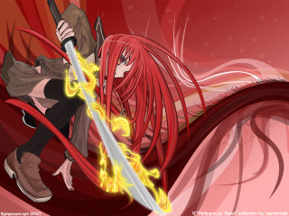 Red haired sword woman demon - red hair holding free wallpaper for desktop