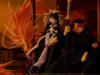 Demon fantasy ufotable swords feathers - a man and woman free wallpaper