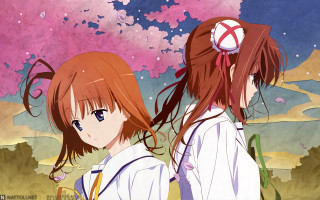 Pink flowers girls outdoors bun - two girl free wallpaper