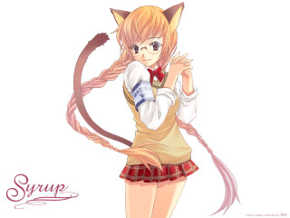 Girl cat ears tail portrait - her head and a cat tail free wallpaper