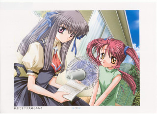 Anime girls long hair fan - a book free wallpaper